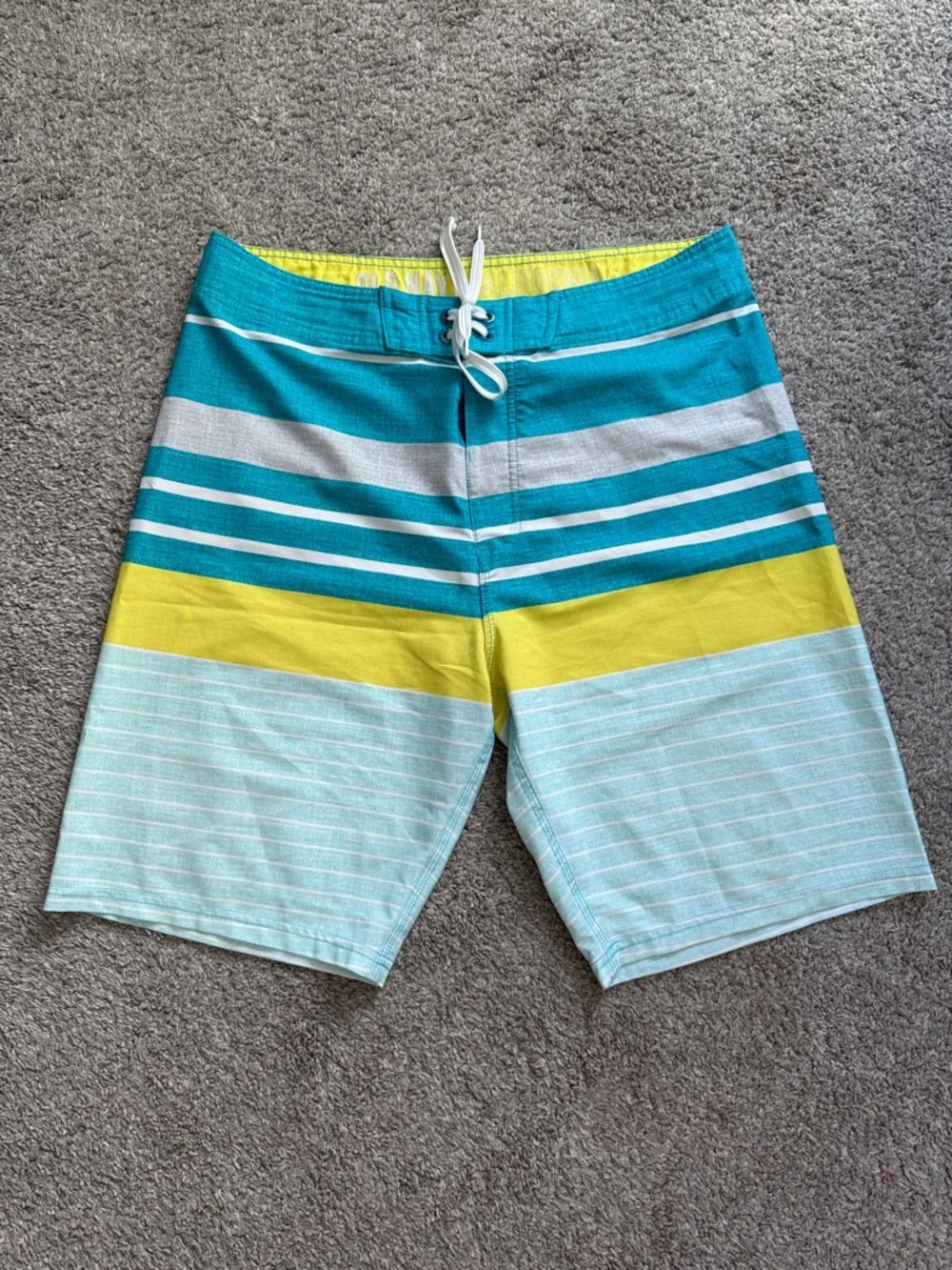 Old Navy | Striped Teal, Yellow & Light Blue Swim Board Shorts